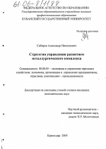 Стратегия управления развитием металургического комплекса - тема диссертации по экономике, скачайте бесплатно в экономической библиотеке