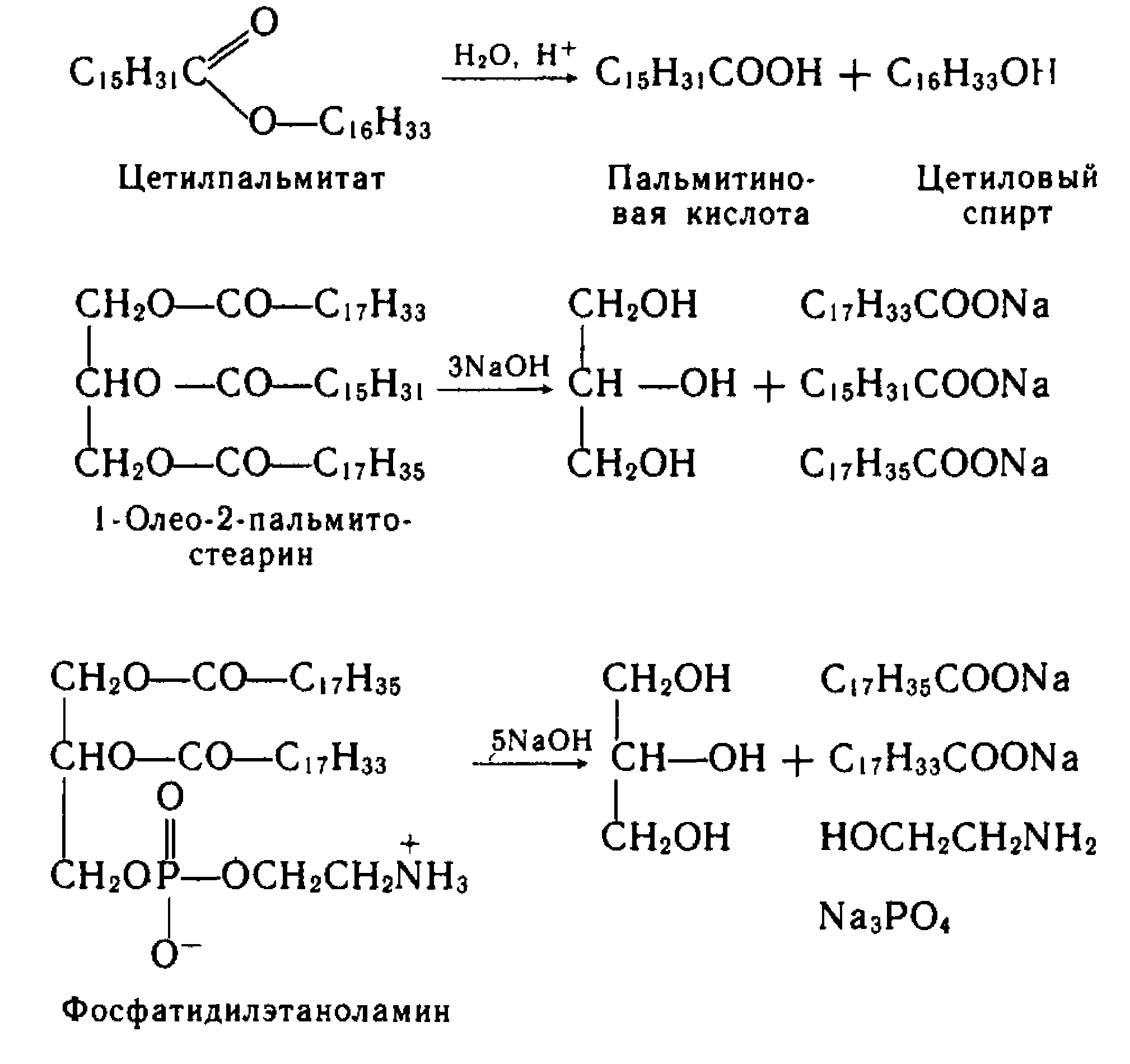 Гидролиз жиров стеариновая кислота. Гидролиз цетилового эфира пальмитиновой кислоты. Формула воска липиды.